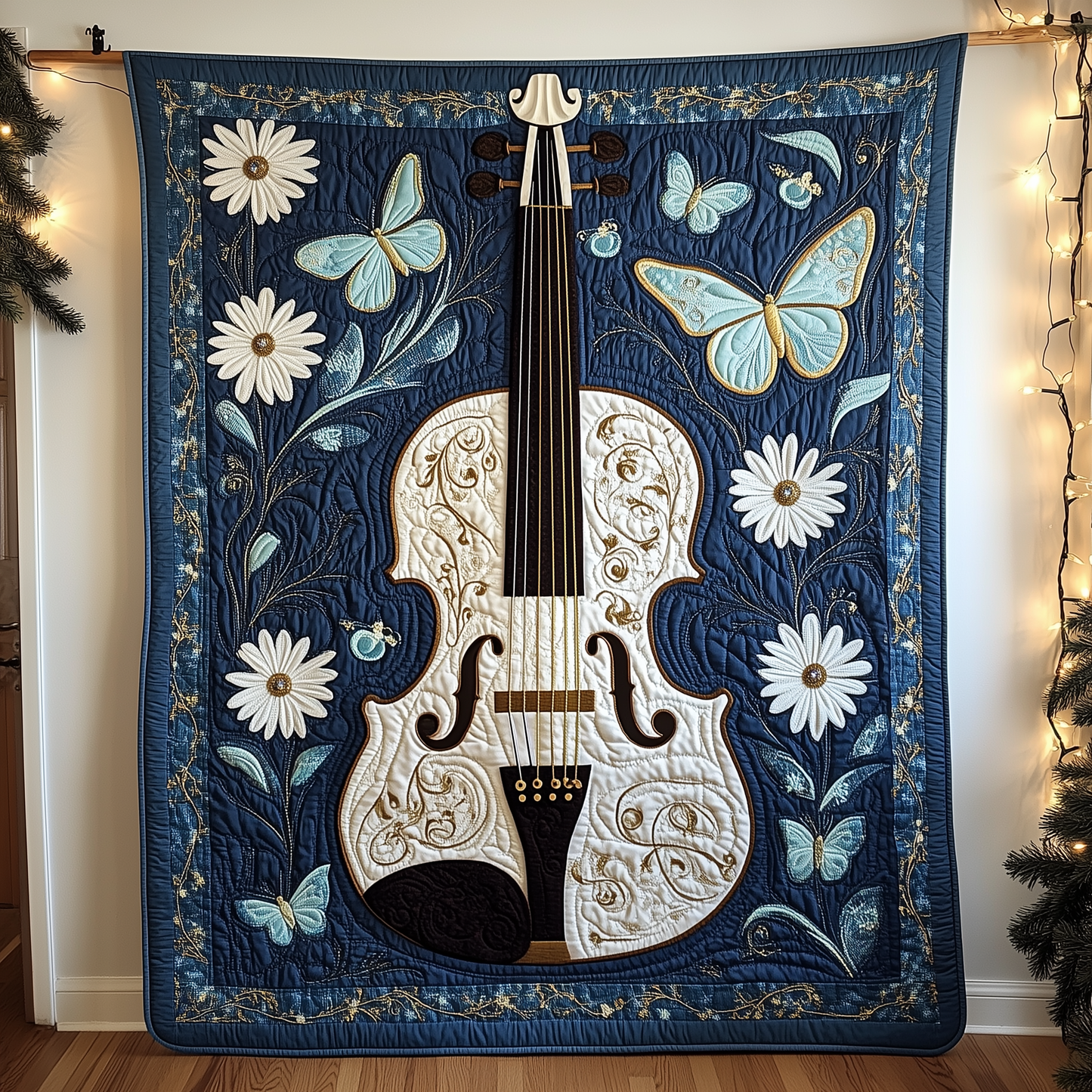 Blue Violin Quilted Blanket GFTOTL1137