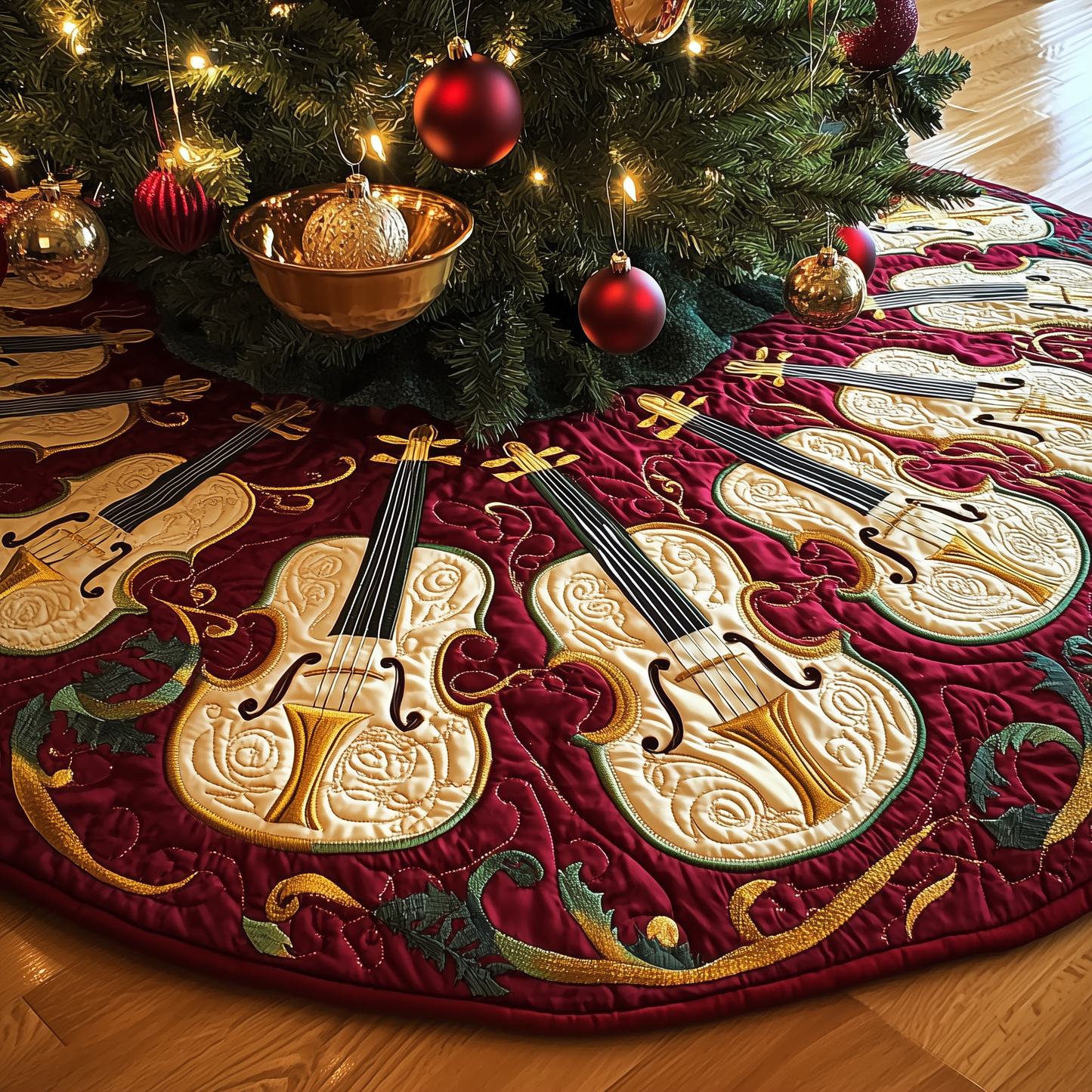 Festive Violins Quilted Tree Skirt GFTOTL1146