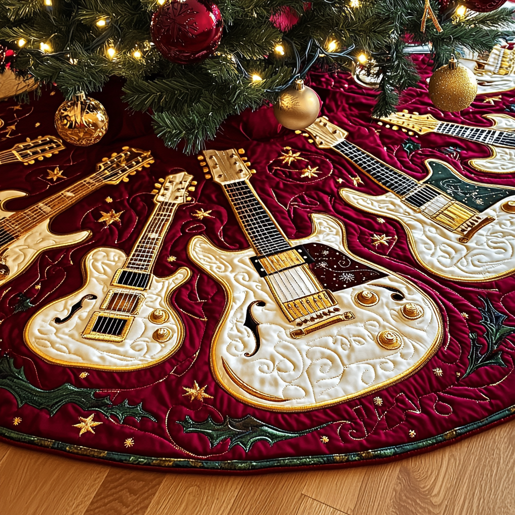 Festive Gold Guitar Quilted Tree Skirt GFTOTL1154