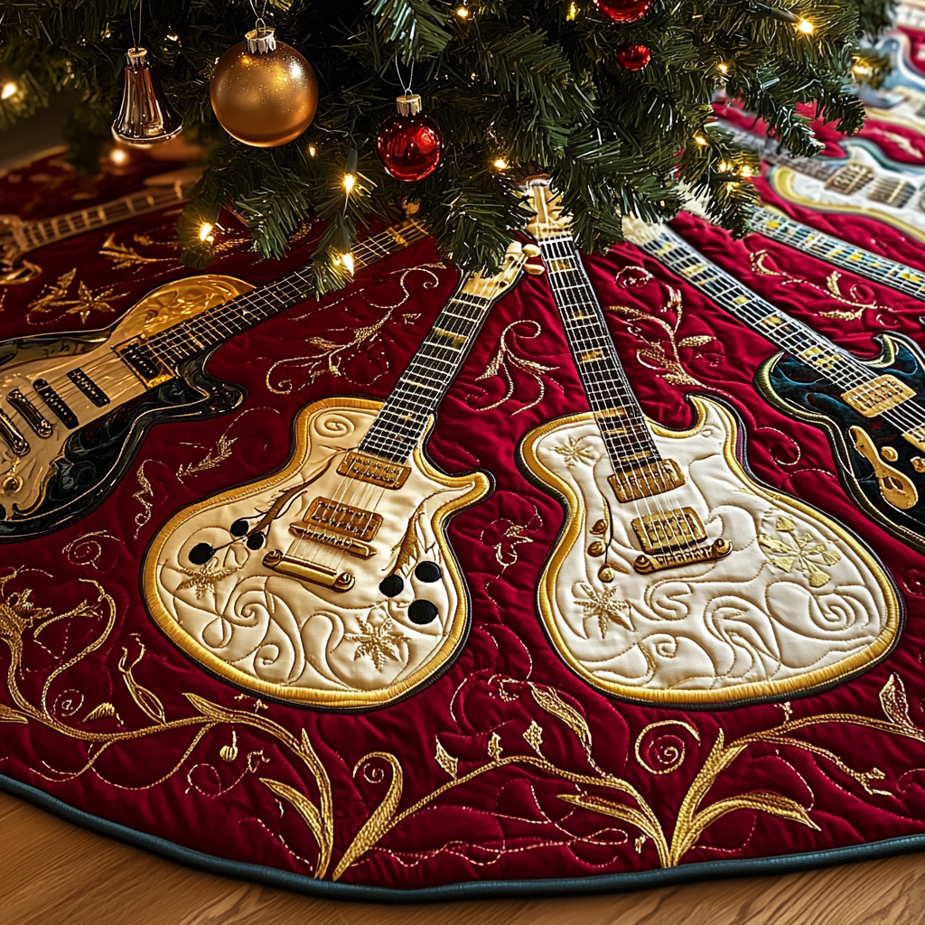 Festive Gold Guitar Quilted Tree Skirt GFTOTL1155