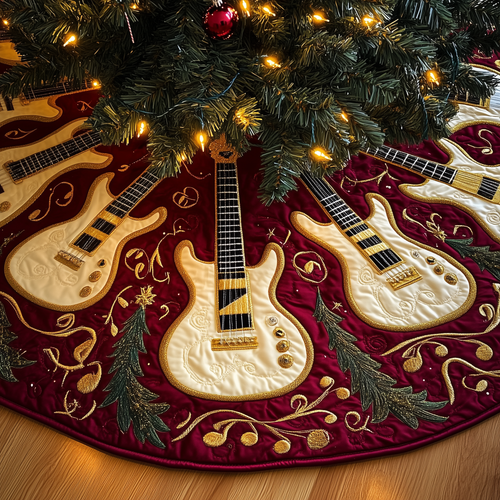 Festive Gold Guitar Quilted Tree Skirt GFTOTL1159