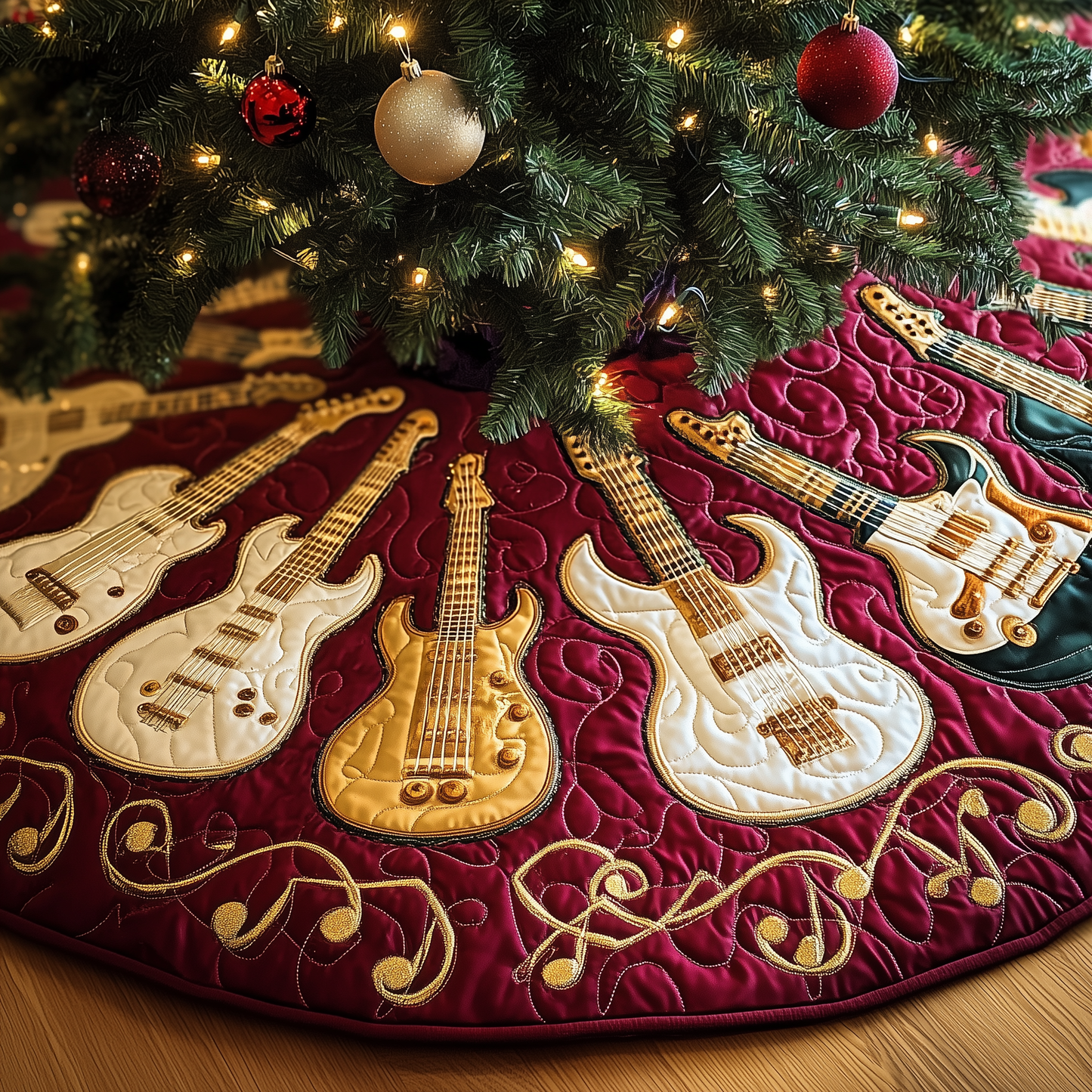 Festive Gold Guitar Quilted Tree Skirt GFTOTL1160