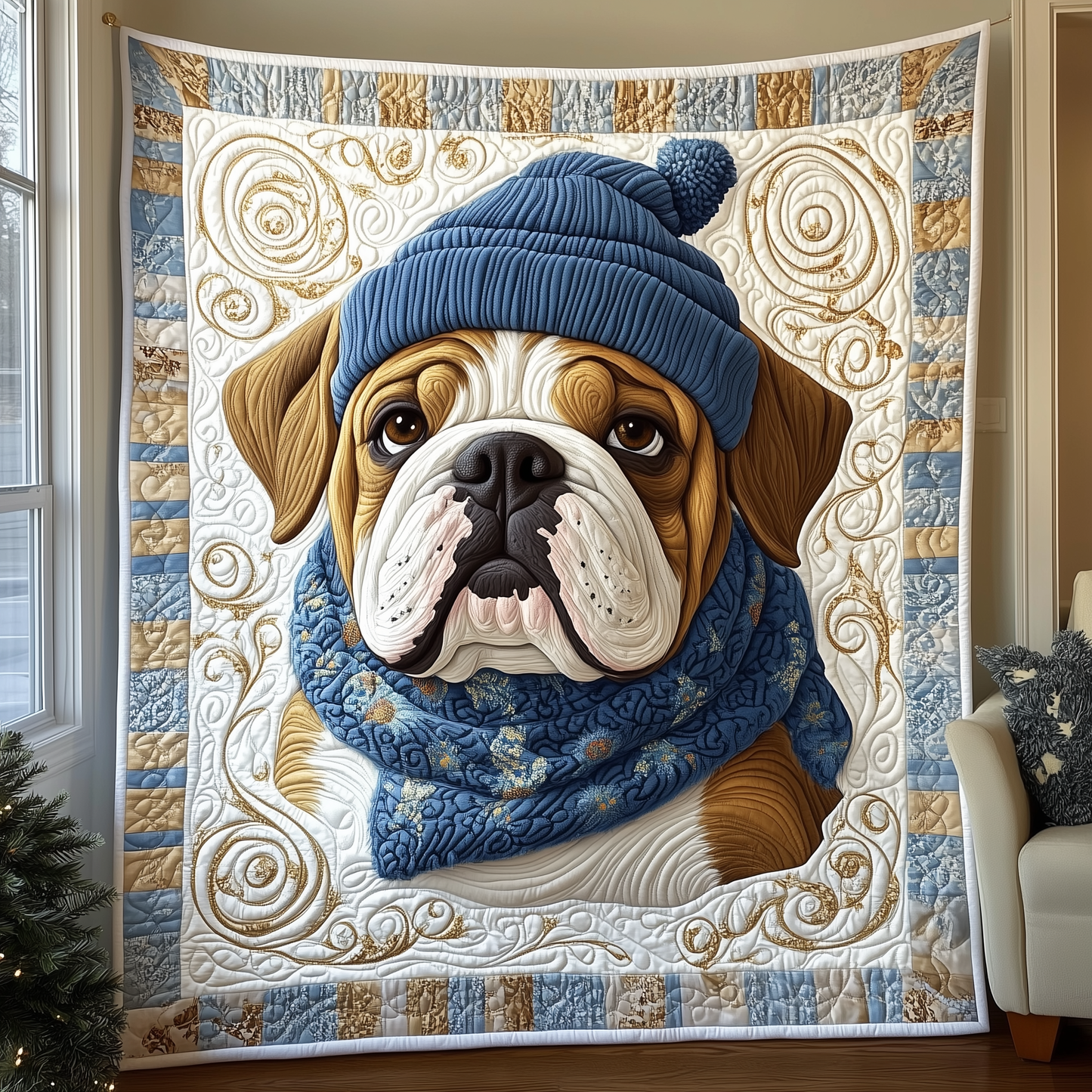 Winter English Bulldog Quilted Blanket GFTOTL1186