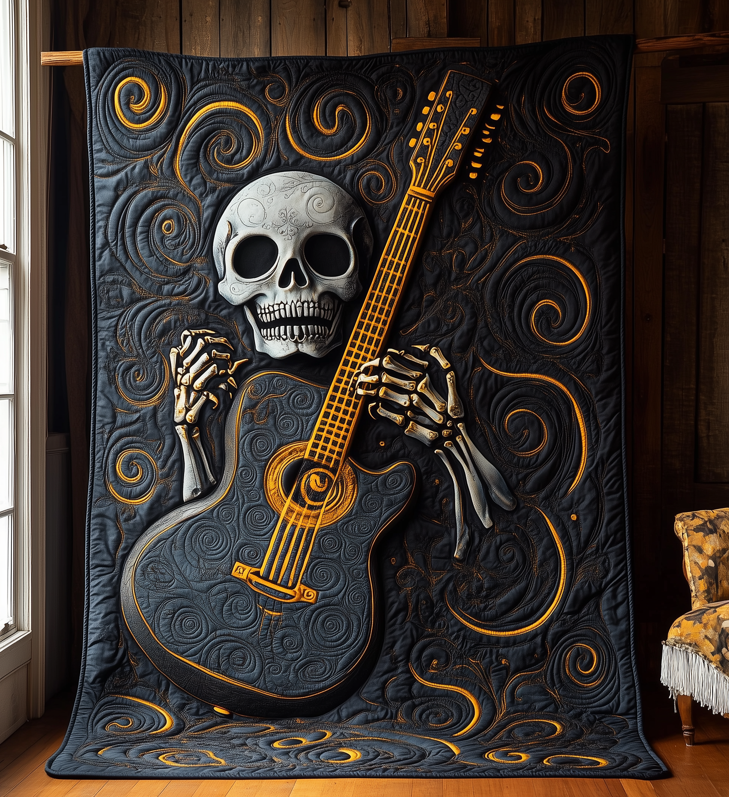 Skull Faced Guitar Quilted Blanket GFTOTL1225