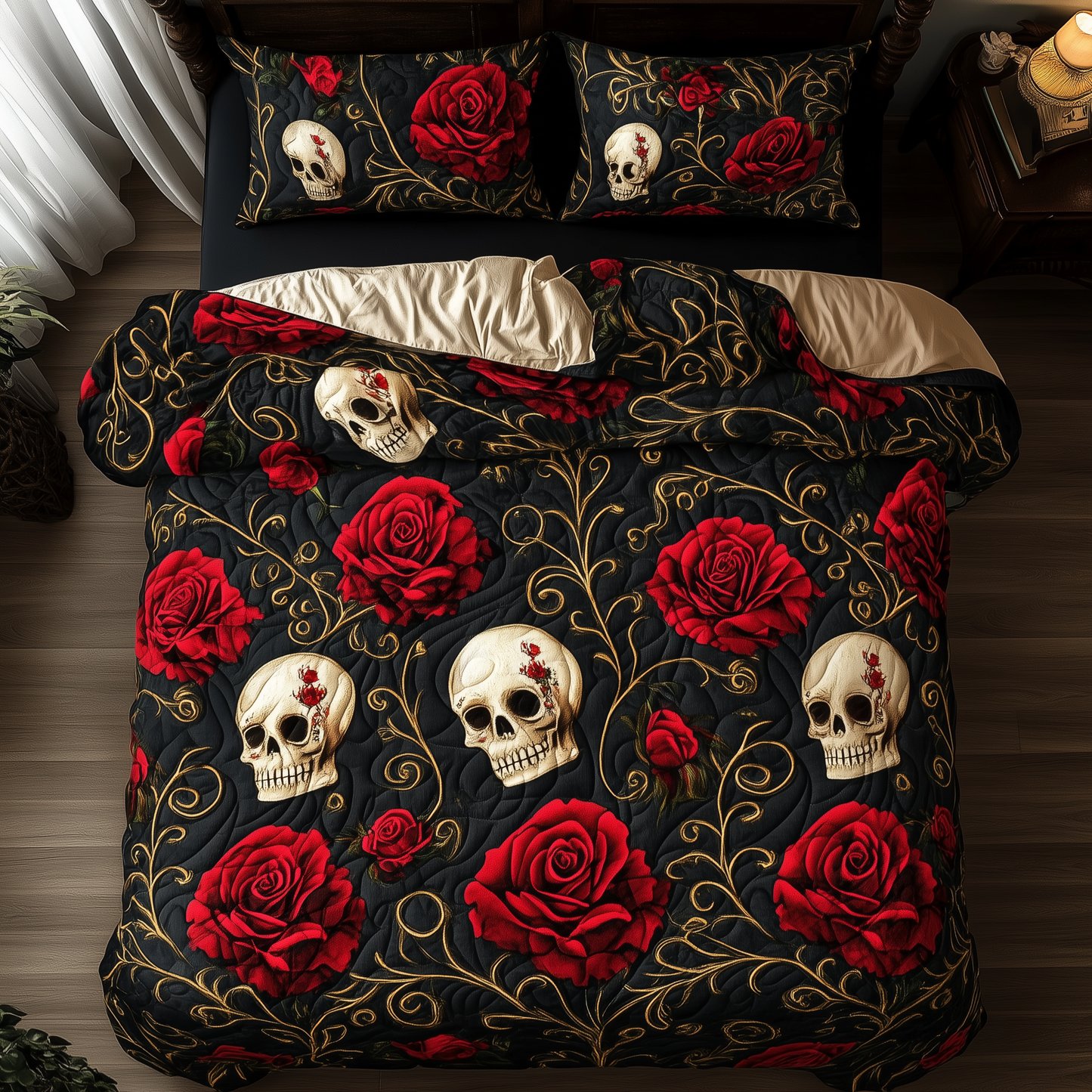 Rose Skull 3-Piece Quilted Bedding Set GFTOTL1241