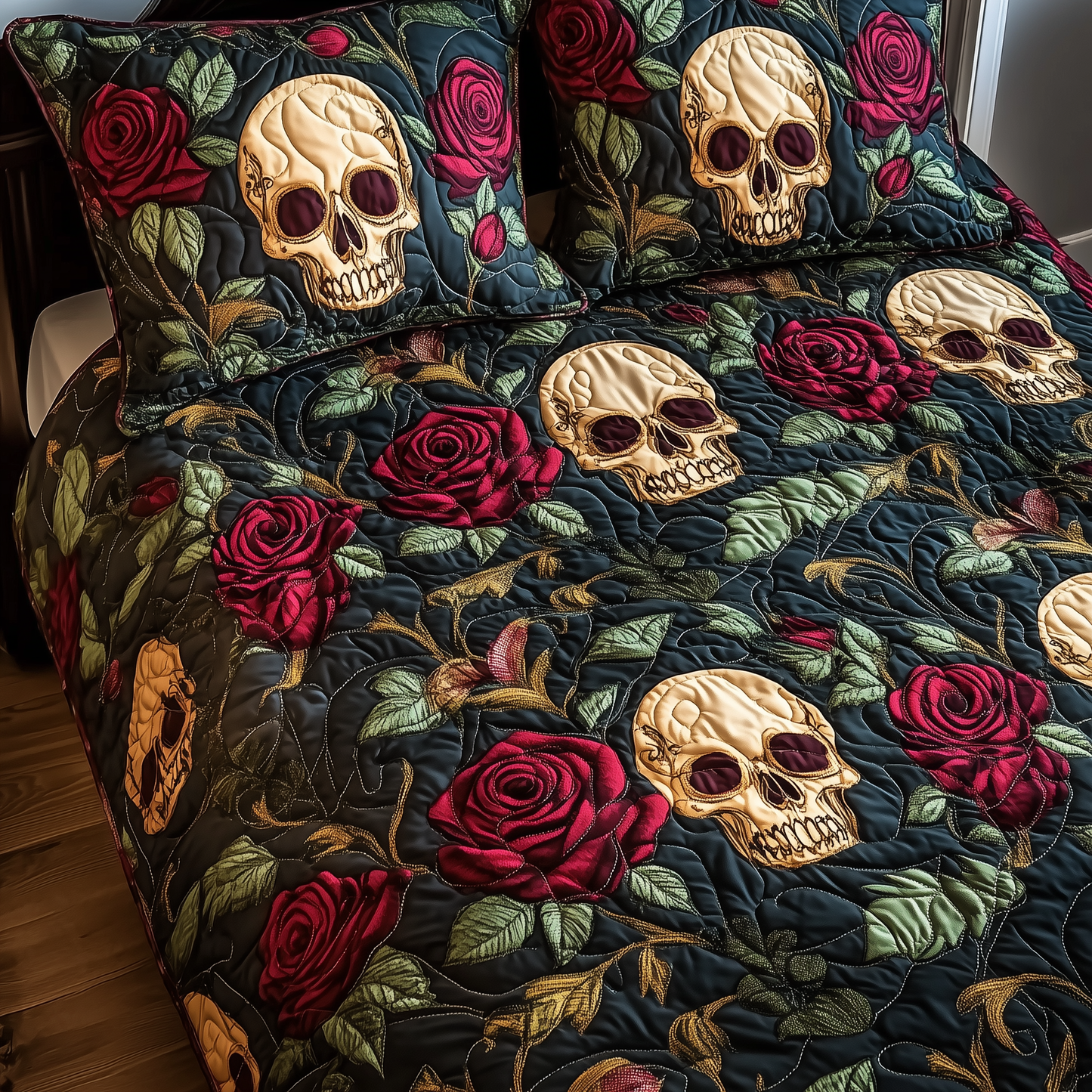 Rose Skull 3-Piece Quilted Bedding Set GFTOTL1243