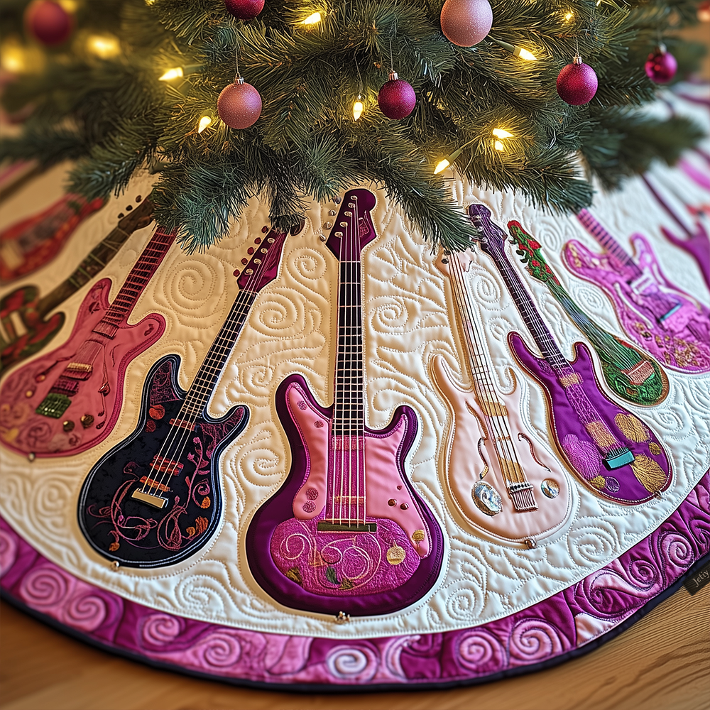 Joyful Pink Guitars Quilted Tree Skirt GFTOTL1276