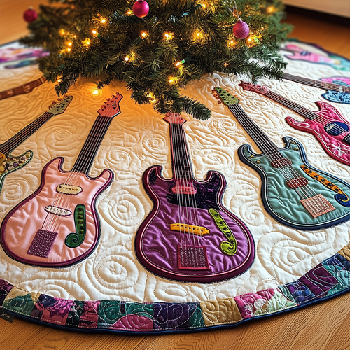 Festive Purple Guitars Quilted Tree Skirt GFTOTL1278