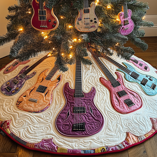 Festive Purple Guitars Quilted Tree Skirt GFTOTL1279