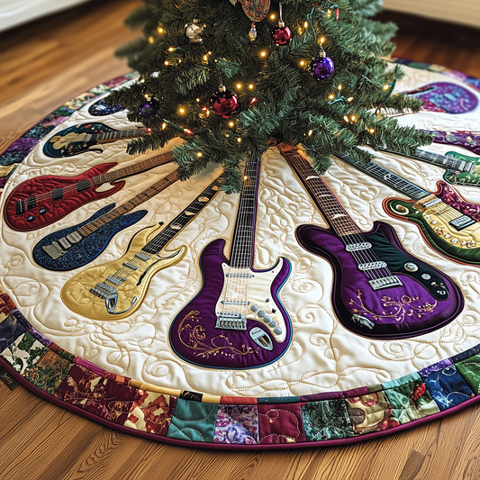 Festive Purple Guitars Quilted Tree Skirt GFTOTL1280