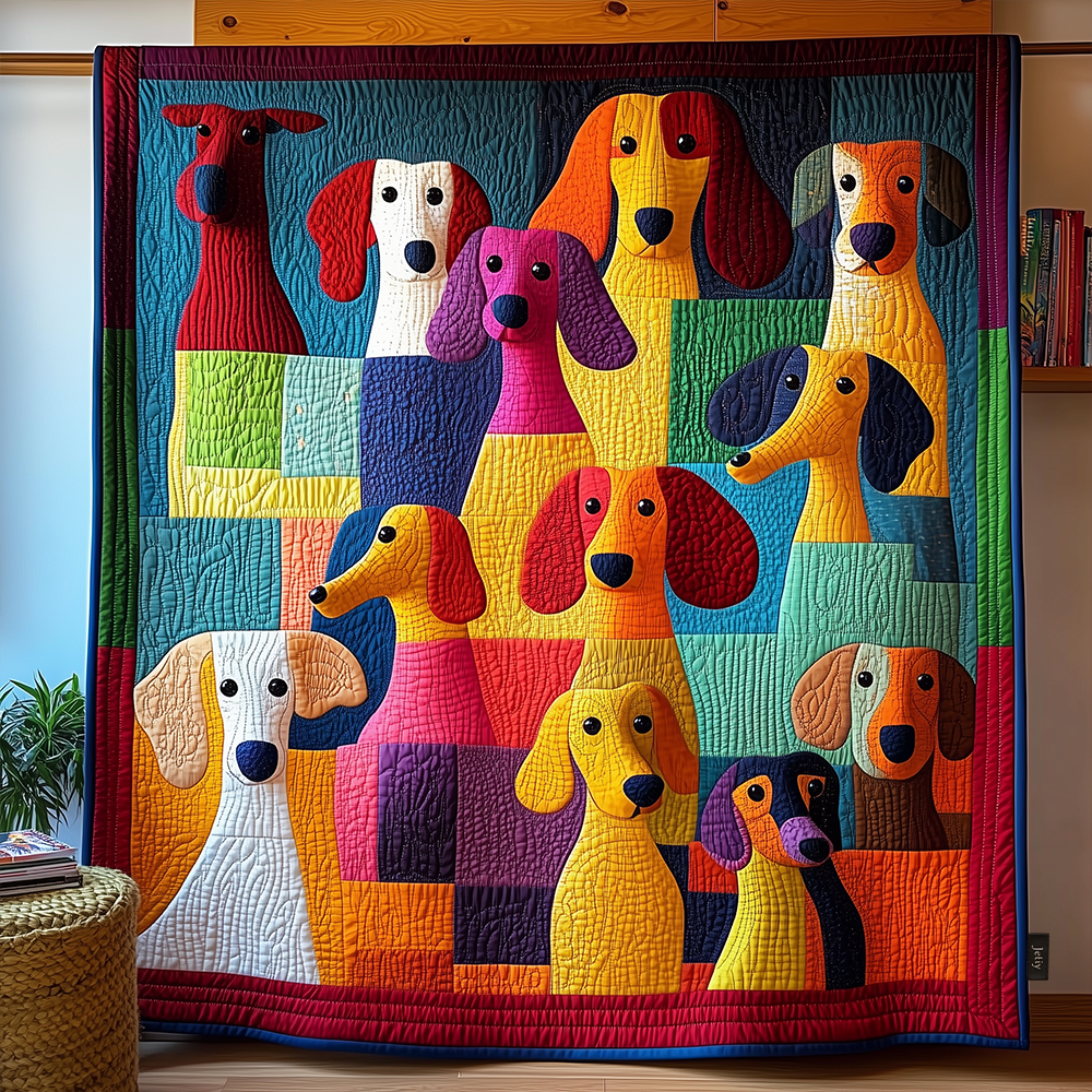 Whimsical Dachshund Quilted Blanket GFTOTL1296