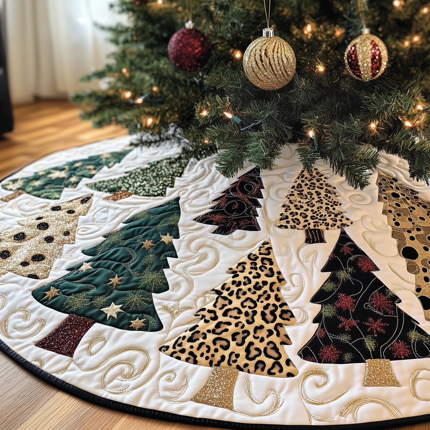 Festive Leopard Christmas Tree Quilted Tree Skirt GFTOTL1363