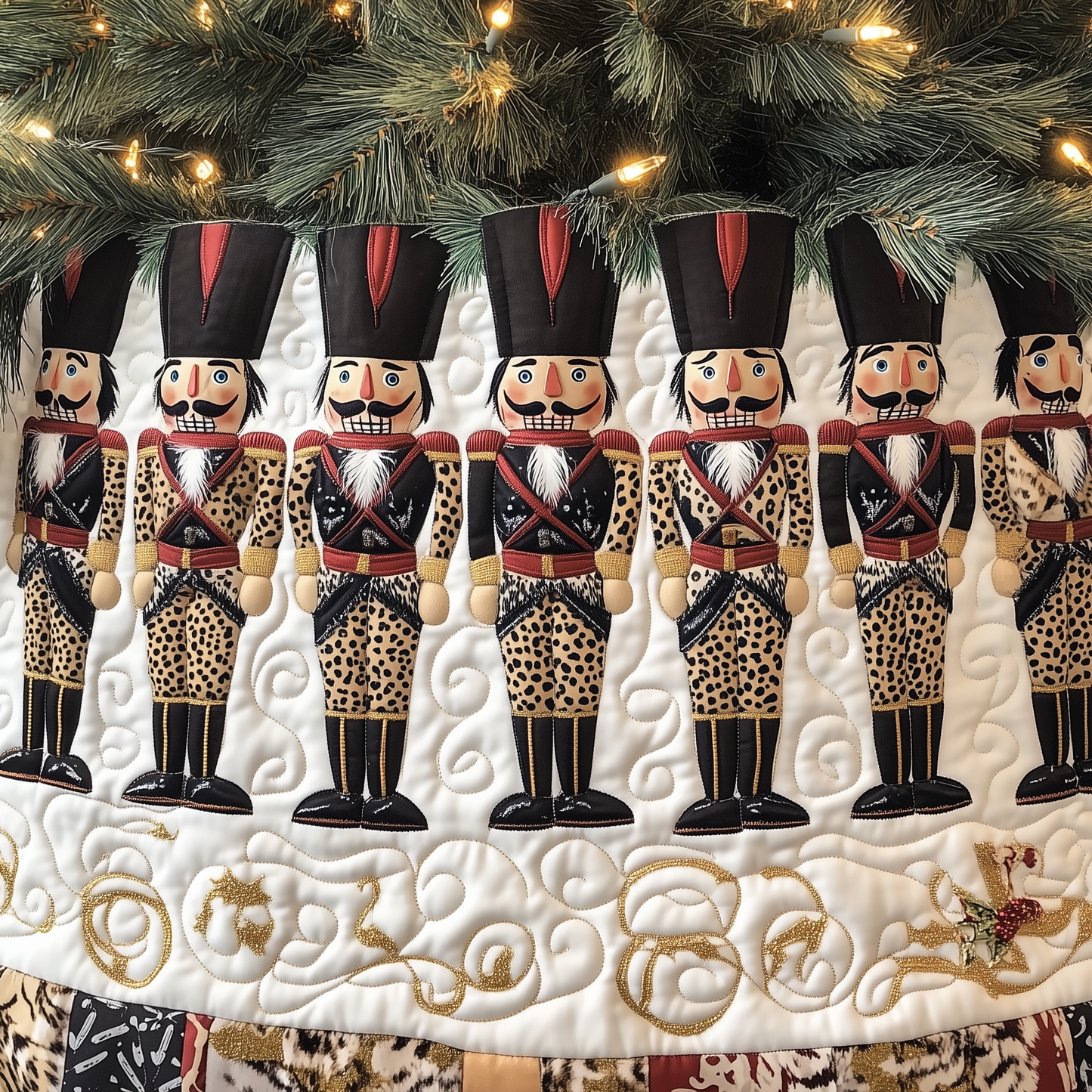 Festive Leopard Nutcracker Quilted Tree Skirt GFTOTL1367