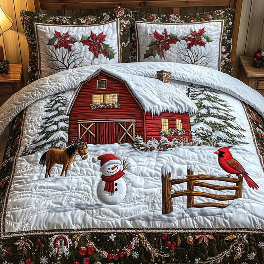 Peaceful Winter Farmhouse 3-Piece Quilted Bedding Set GFTOTL1394