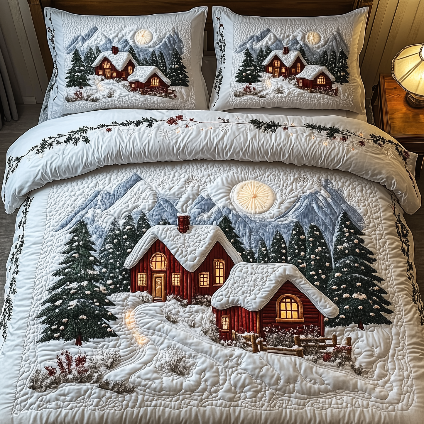 Peaceful Winter House 3-Piece Quilted Bedding Set GFTOTL1399