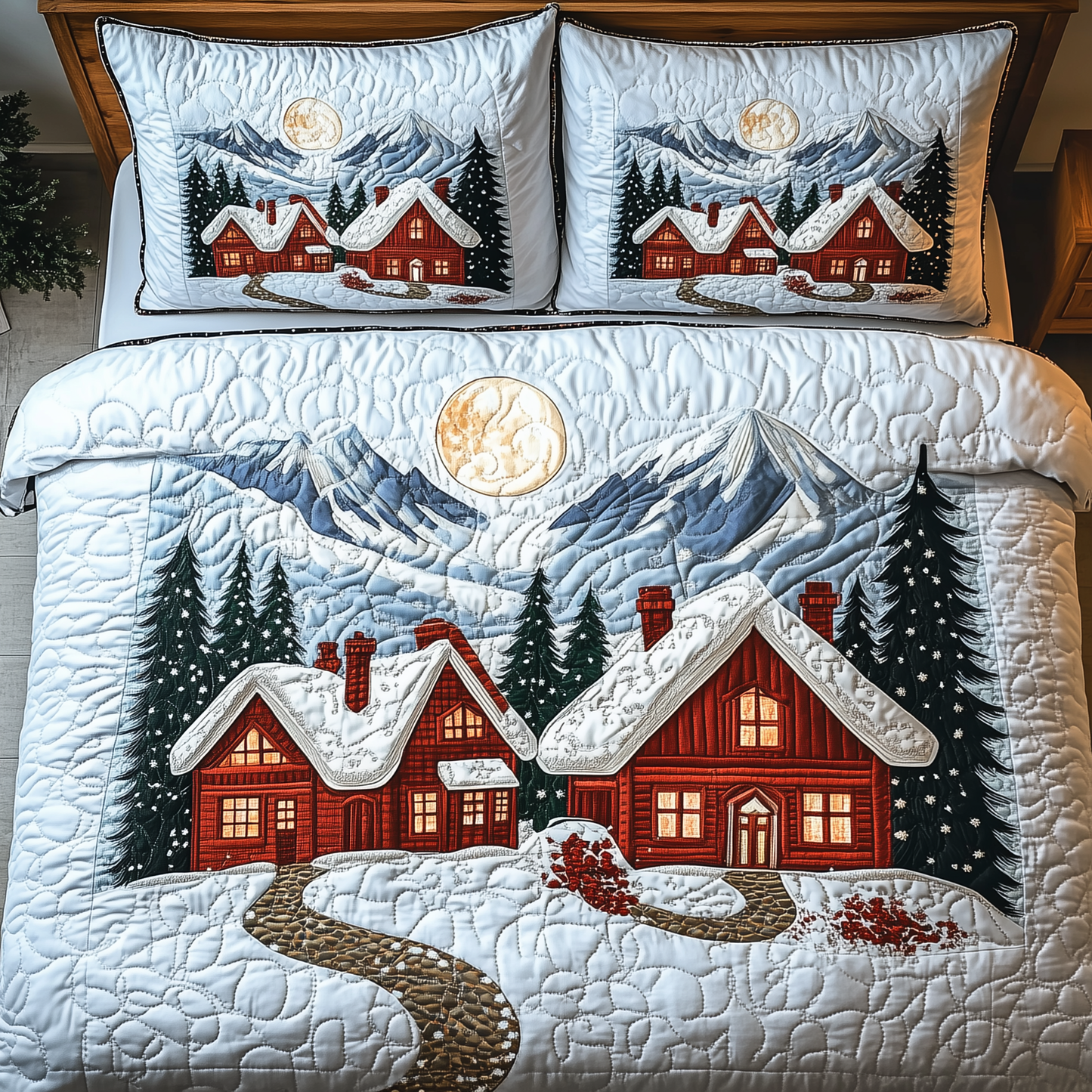 Peaceful Winter Town 3-Piece Quilted Bedding Set GFTOTL1401