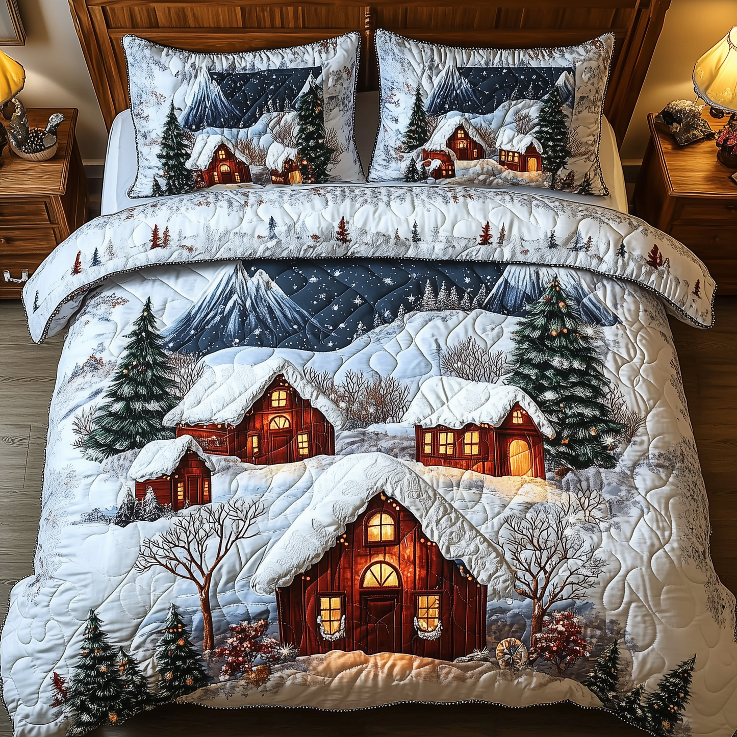 Peaceful Winter Town 3-Piece Quilted Bedding Set GFTOTL1403