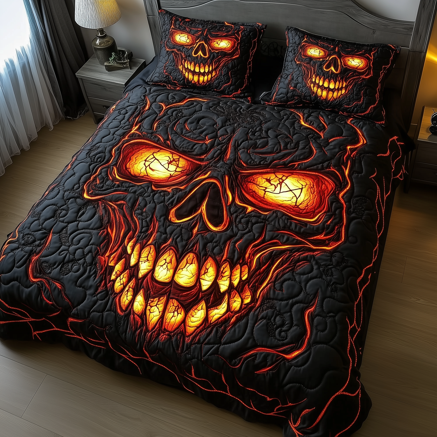 Lava Crack Skull 3-Piece Quilted Bedding Set GFTOTL1417