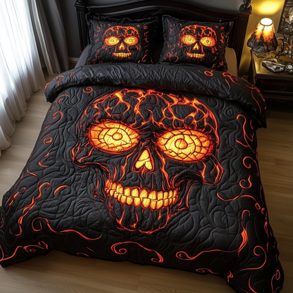 Lava Crack Skull 3-Piece Quilted Bedding Set GFTOTL1421