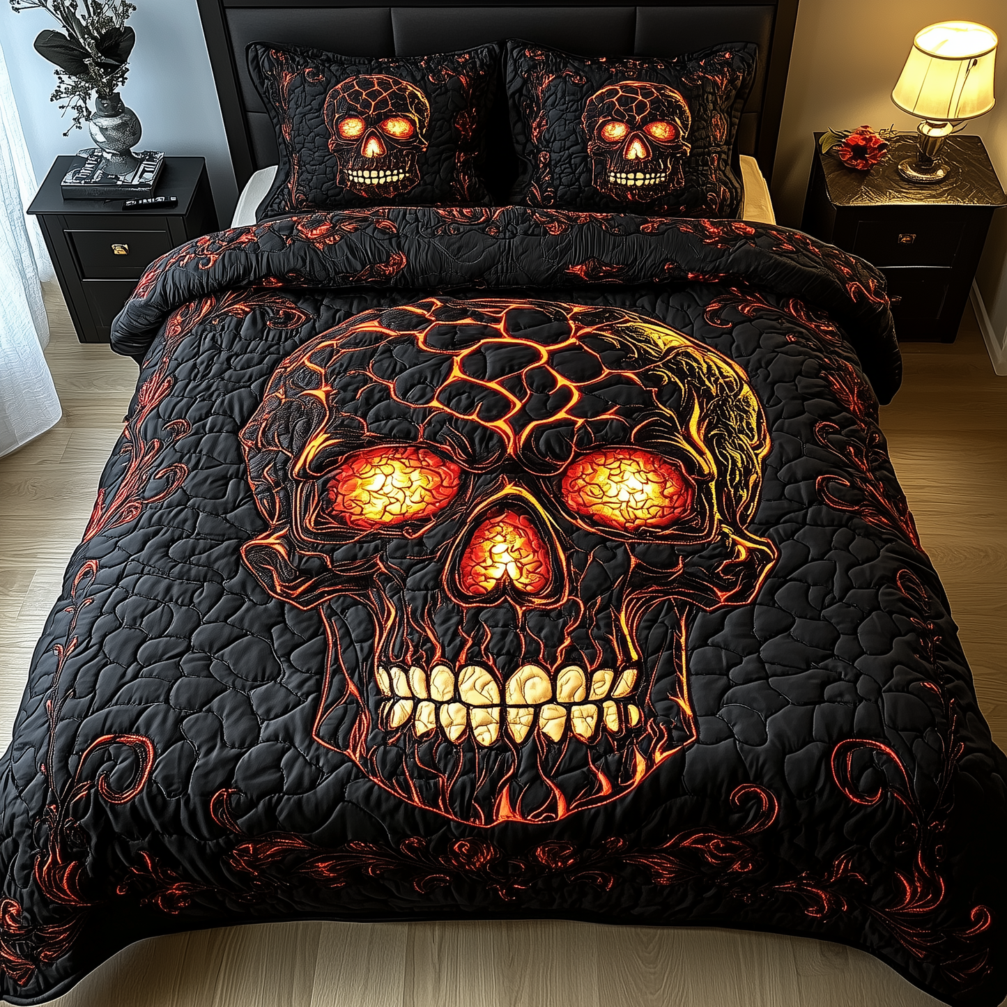 Lava Crack Skull 3-Piece Quilted Bedding Set GFTOTL1423