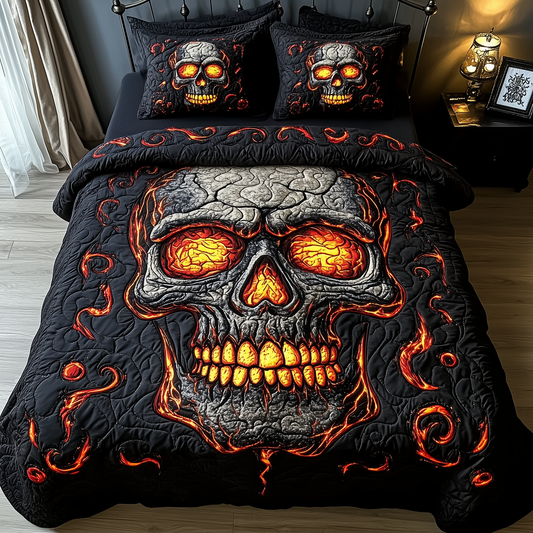 Lava Crack Skull 3-Piece Quilted Bedding Set GFTOTL1424