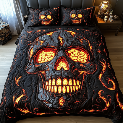 Lava Crack Skull 3-Piece Quilted Bedding Set GFTOTL1425