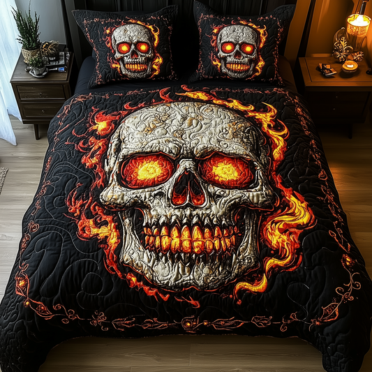 Lava Crack Skull 3-Piece Quilted Bedding Set GFTOTL1426