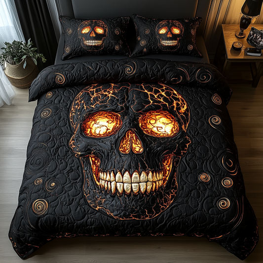 Lava Crack Skull 3-Piece Quilted Bedding Set GFTOTL1427