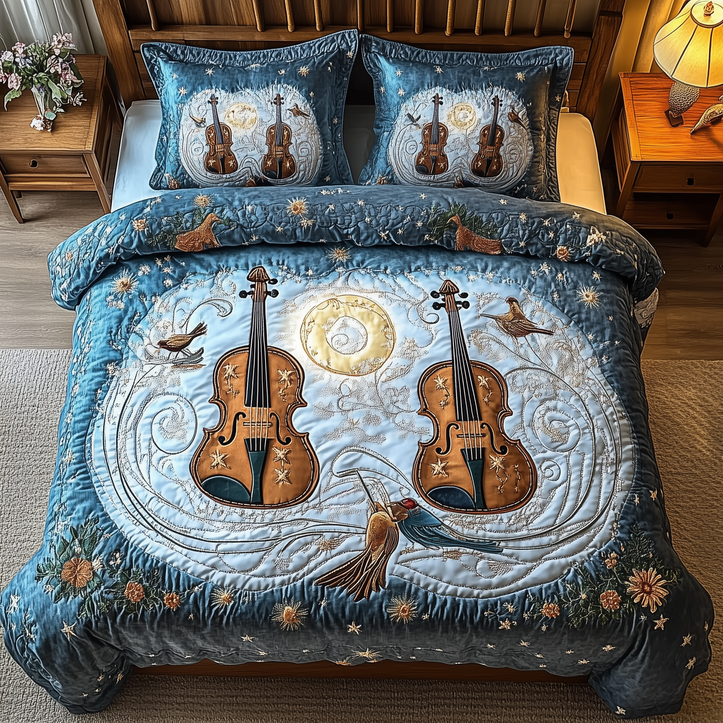 Blue Melodies 3-Piece Quilted Bedding Set GFTOTL1462