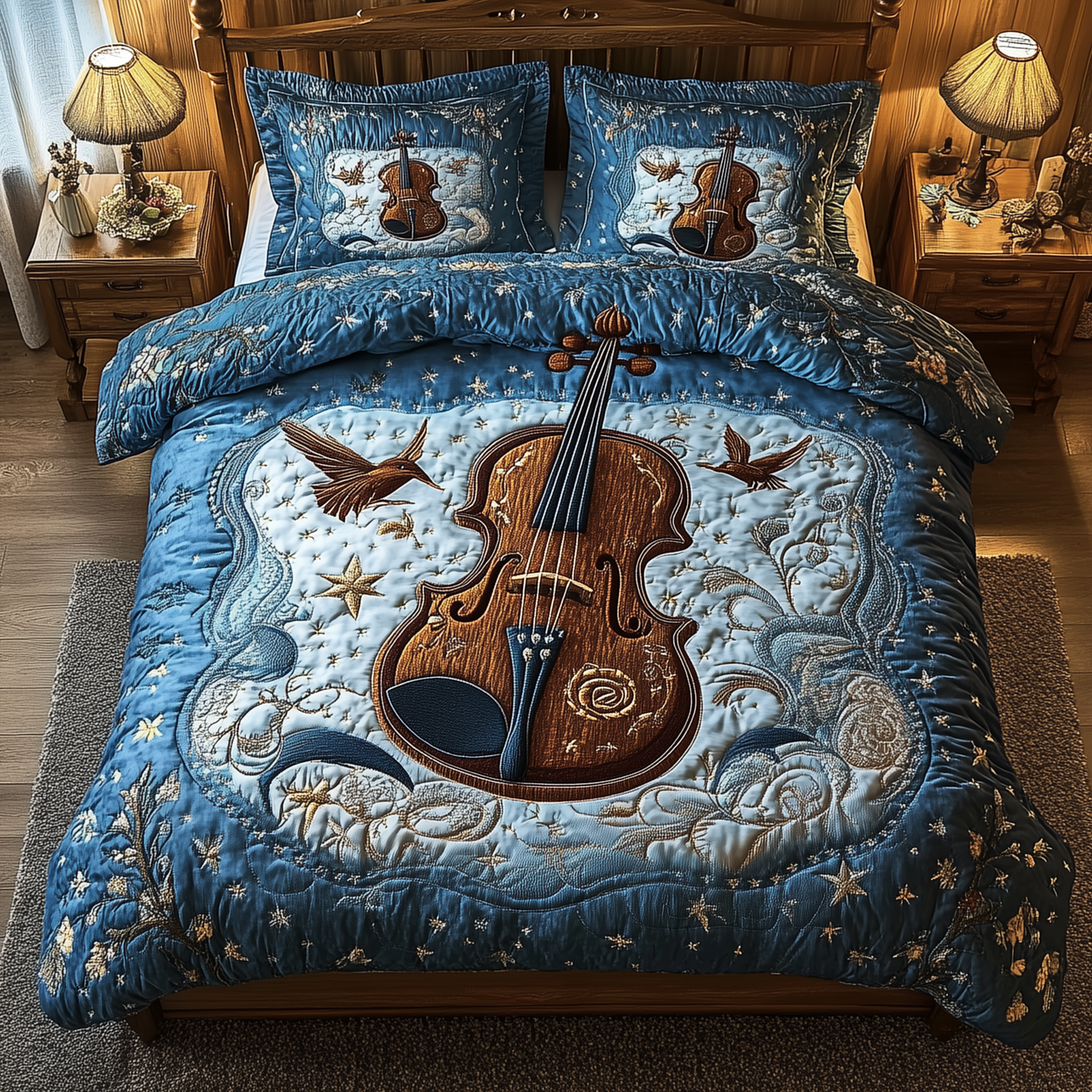 Blue Melodies 3-Piece Quilted Bedding Set GFTOTL1463