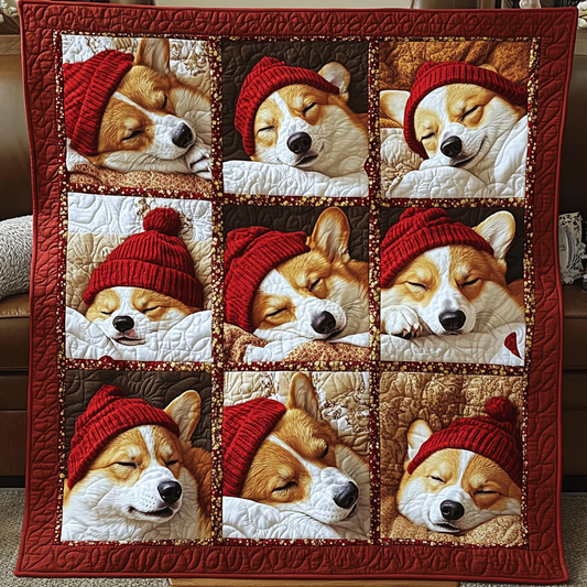 Red Hat Baby Corgi Quilted Blanket GFTOTL155