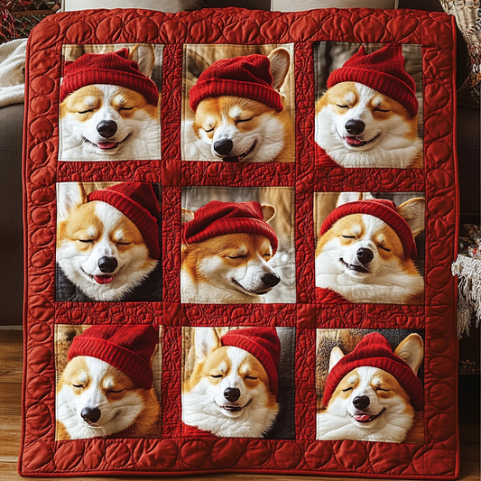 Red Hat Baby Corgi Quilted Blanket GFTOTL157