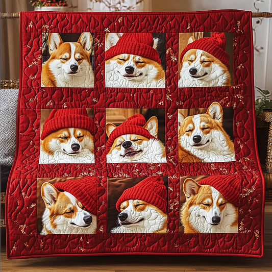 Red Hat Baby Corgi Quilted Blanket GFTOTL158