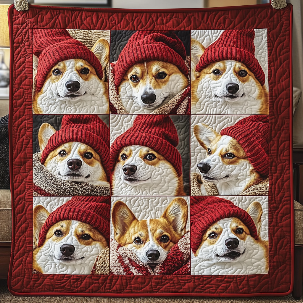 Red Hat Baby Corgi Quilted Blanket GFTOTL159