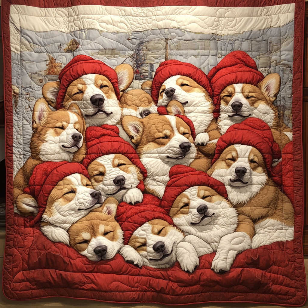 Red Hat Baby Corgi Quilted Blanket GFTOTL161