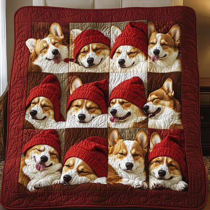 Red Hat Baby Corgi Quilted Blanket GFTOTL162