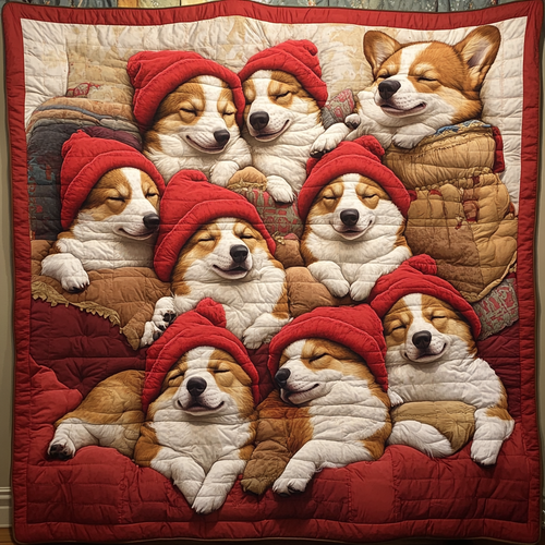 Red Hat Baby Corgi Quilted Blanket GFTOTL164