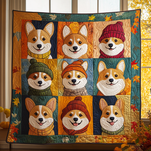 Corgis Autumn Vibe Quilted Blanket GFTOTL165