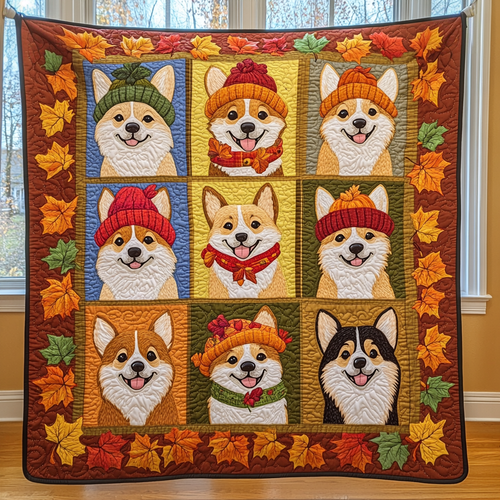 Corgis Autumn Vibe Quilted Blanket GFTOTL166