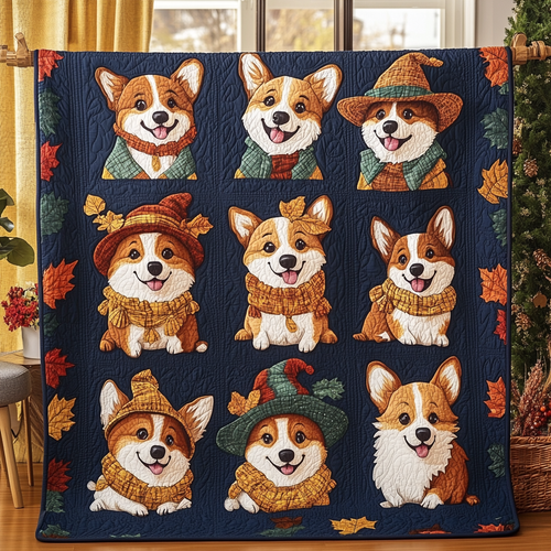 Corgis Autumn Vibe Quilted Blanket GFTOTL167