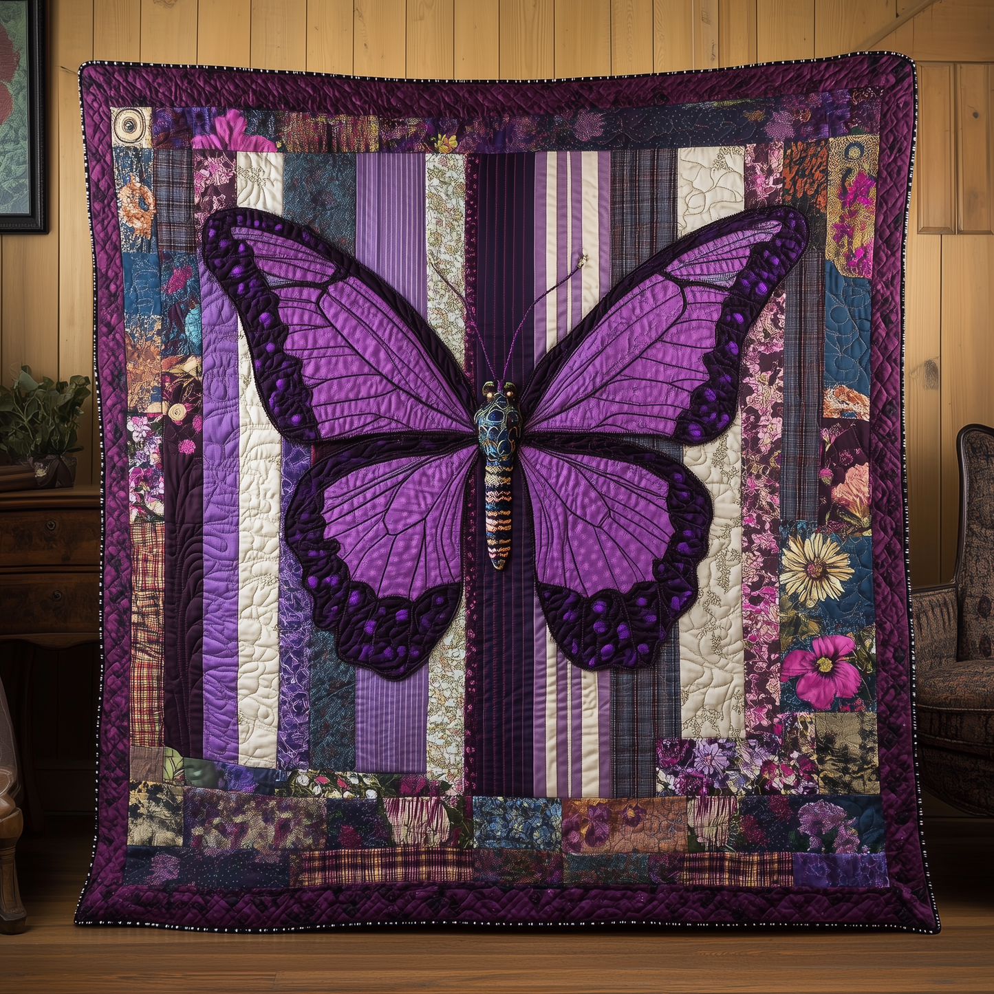 Midnight Butterfly Quilted Blanket GFTOTL184