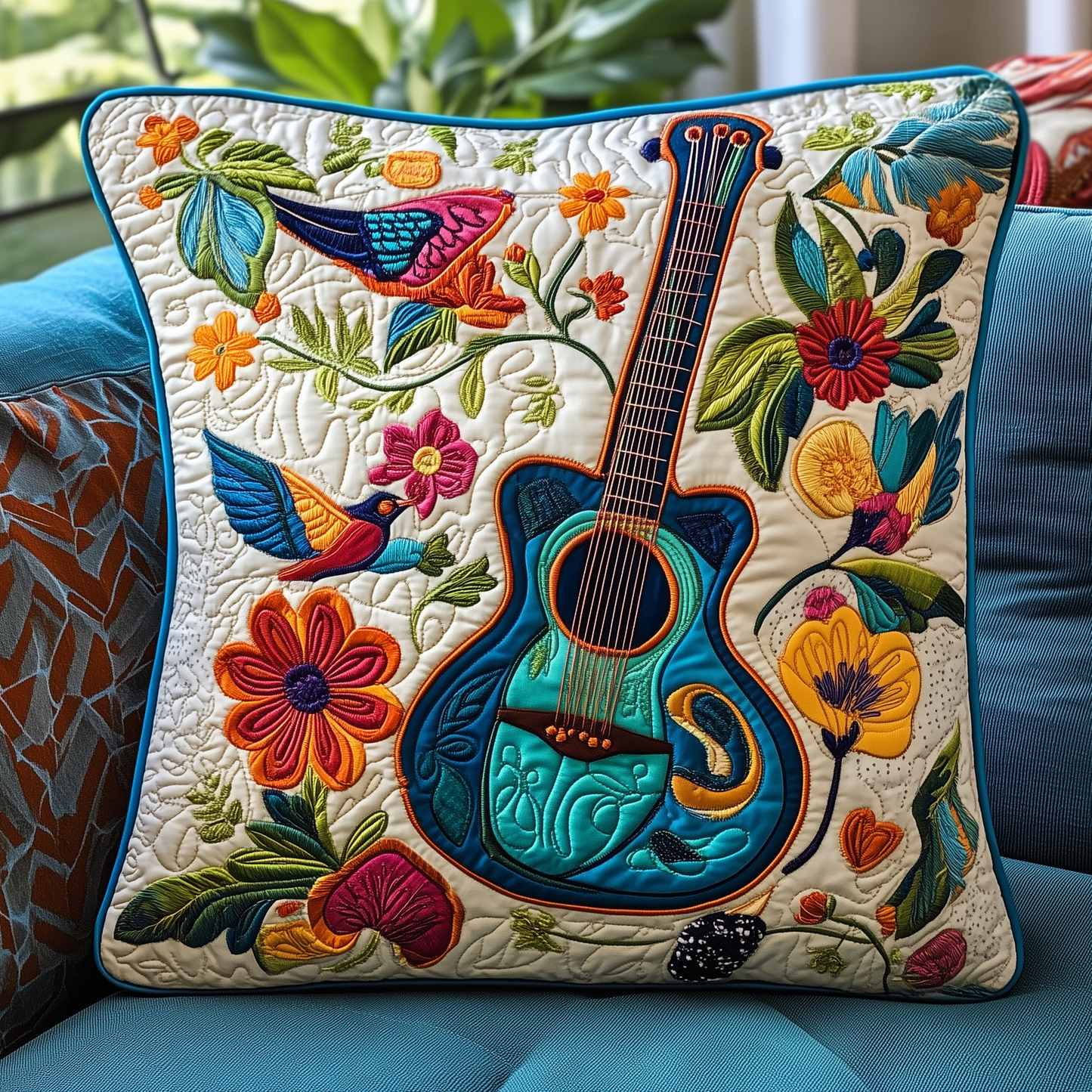 Floral Guitar Quilted Pillow Case GFTOTL196