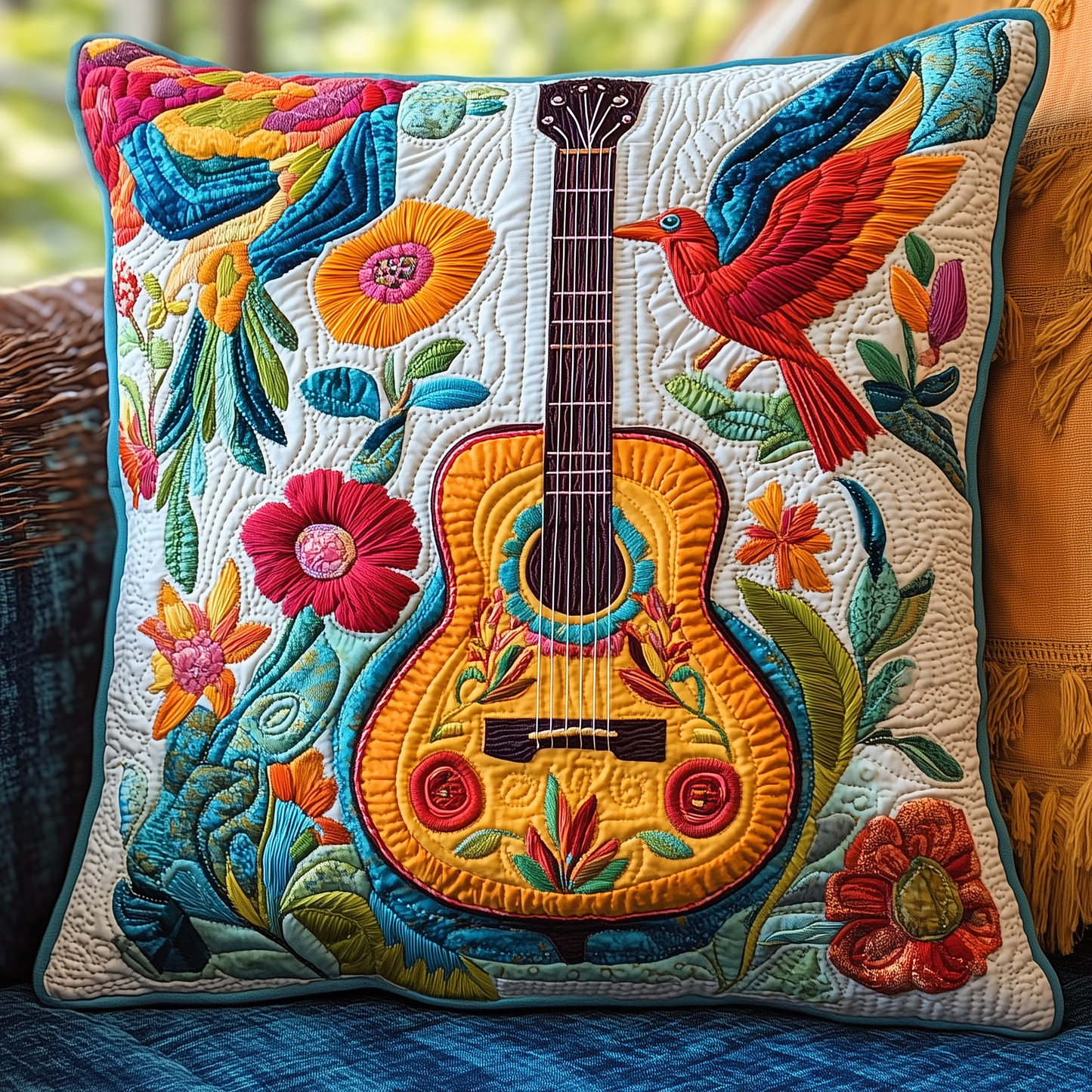 Floral Guitar Quilted Pillow Case GFTOTL197