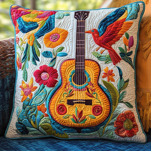 Floral Guitar Quilted Pillow Case GFTOTL197