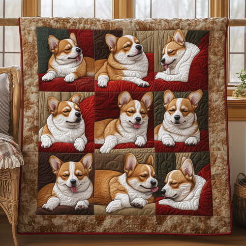 Warm Red Corgi Quilted Blanket GFTOTL249