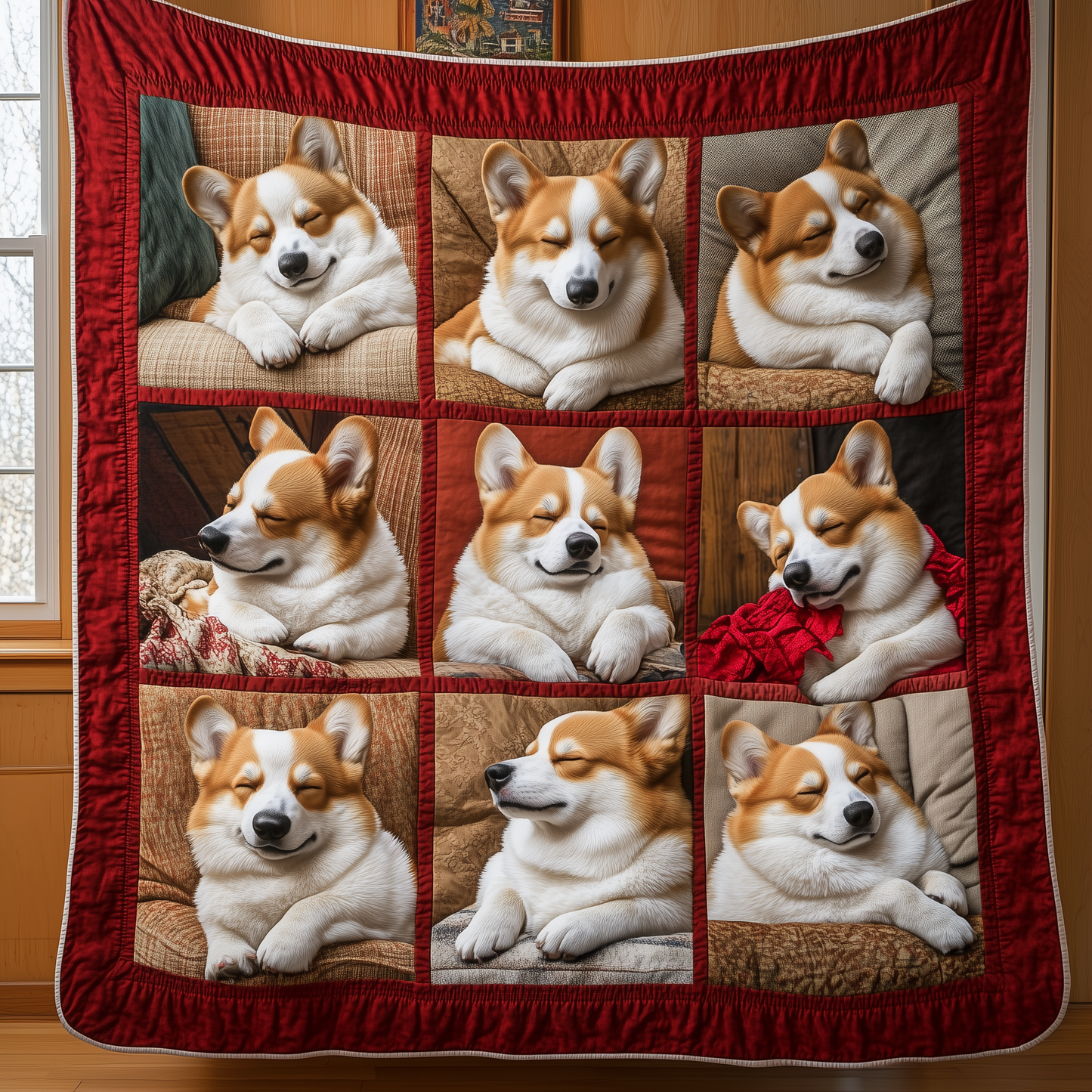 Warm Red Corgi Quilted Blanket GFTOTL250