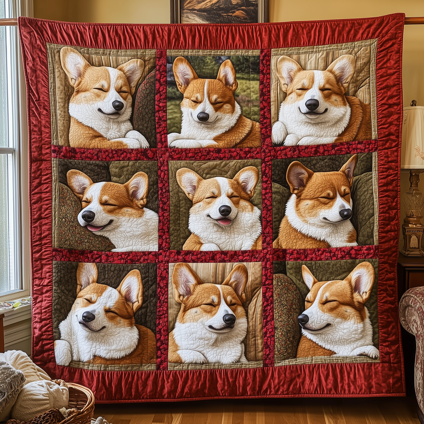 Warm Red Corgi Quilted Blanket GFTOTL251