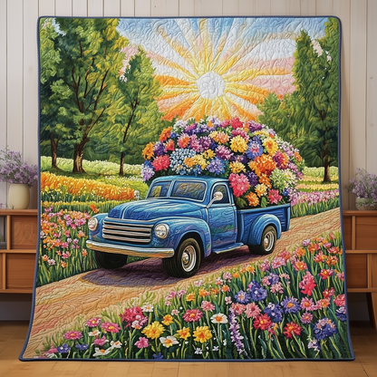 Blue Truck Blossoms Quilted Blanket GFTOTL308