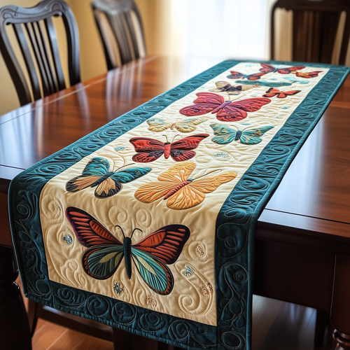 Teal Butterflies Quilted Table Runner GFTOTL314