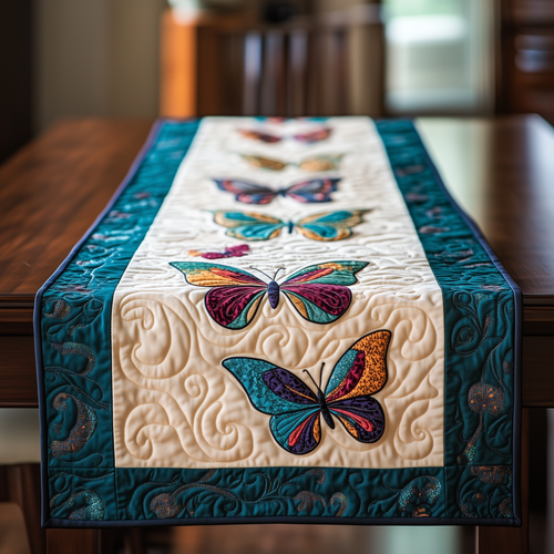 Teal Butterflies Quilted Table Runner GFTOTL316